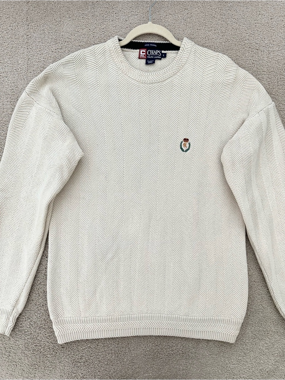 Vintage 90s Ralph Lauren Chaps Crest Logo Herringbone Crewneck Fisherman Sweater